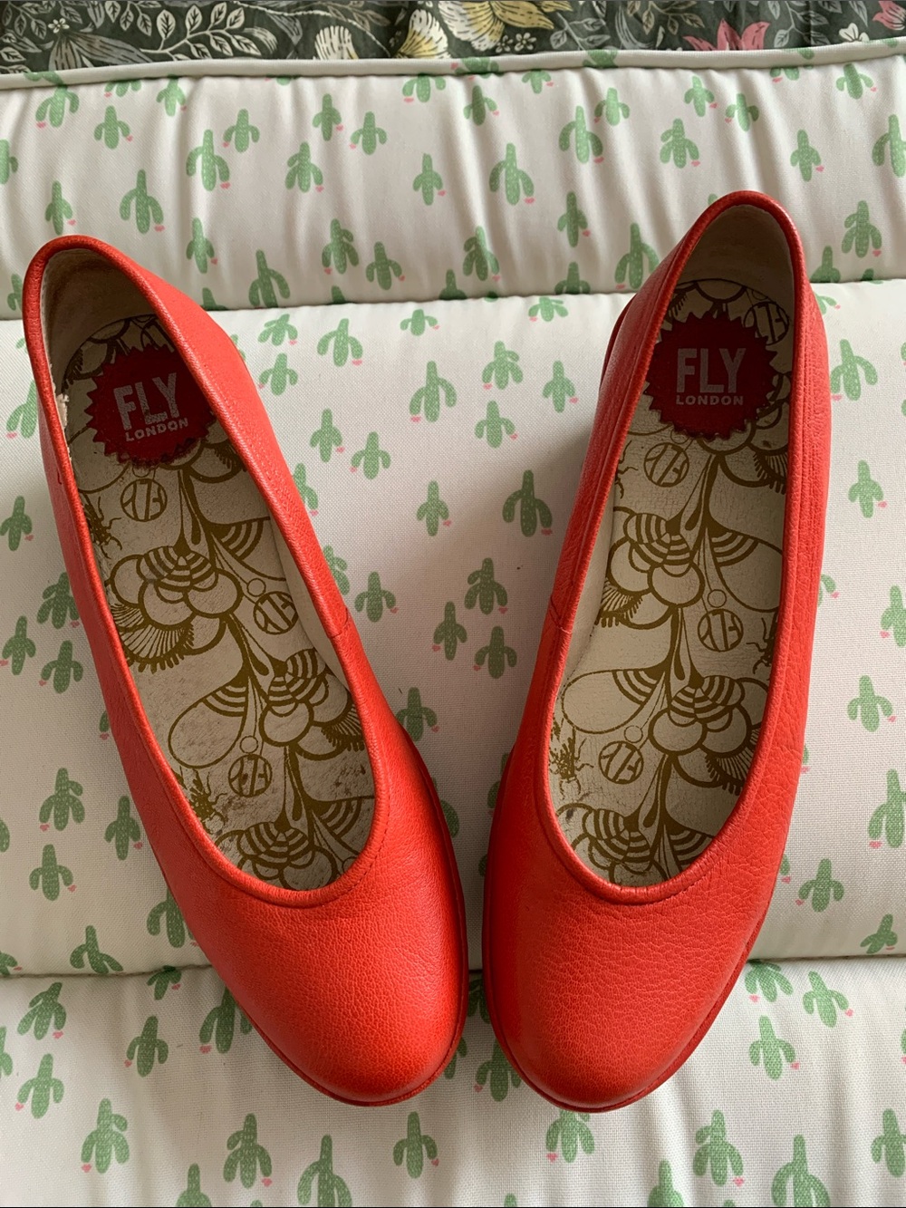 Fly London Bright Coral Red Slip-On Ballet wedges real leather size 39